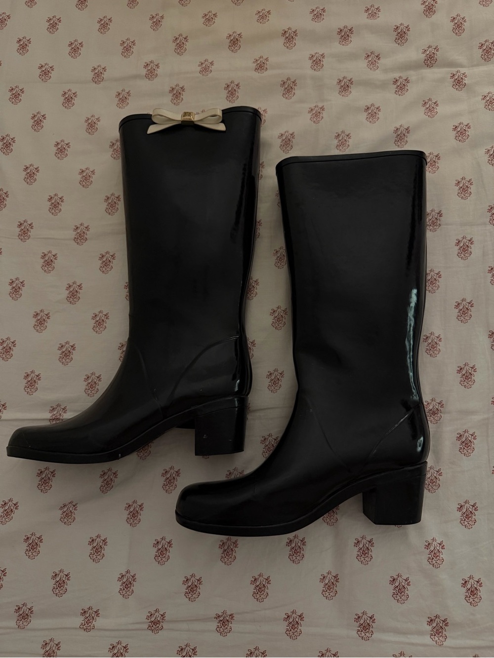 Kate Spade New York Randi Tall Rubber Bow Rain Boots - Glossy Black - Size 11